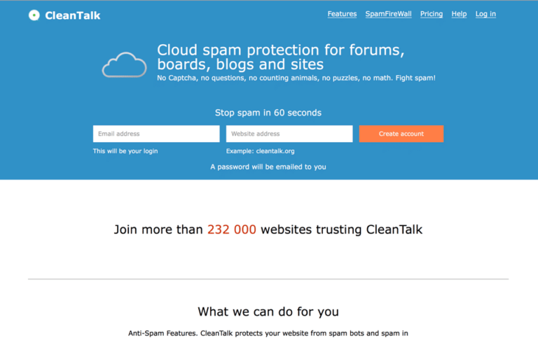 cleantalk hompage screenshot